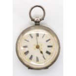 A silver cased fob watch with decorative enamelled dial Condition Report:Condition report not