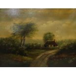 BRITISH SCHOOL Country cottage, oil on canvas, 60 x 76cm Condition Report:Available upon request