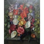 TREVOR OWEN MAKINSON Alcove of Flowers, signed, oil on panel, circa 1966, 61 x 51cm Condition