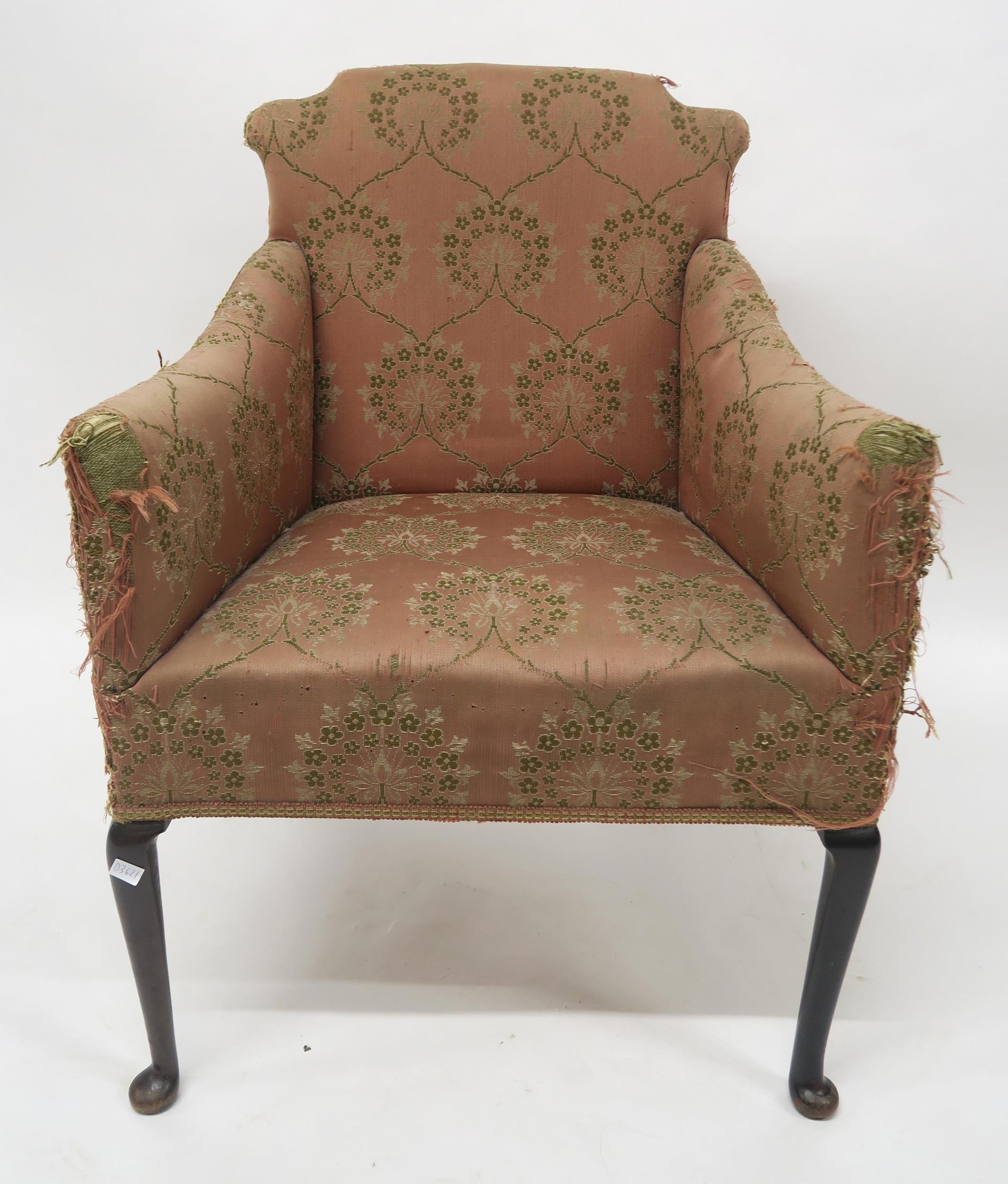 A Victorian walnut two door hanging corner cabinet and an upholstered armchair (2) Condition - Image 2 of 2