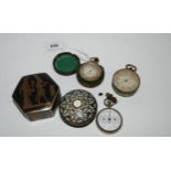 A pocket barometer by J Brown, Glasgow, in original case, another, circular box etc  Condition