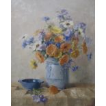 FREDA MARSTON Marigolds and Daisies, signed, oil on board, 50 x 40cm Condition Report:Available upon