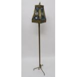 A Victorian embossed brass and stained glass lantern converted to a standard lamp Condition Report: