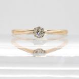 An 18ct gold old cut diamond solitaire ring, set with estimated approx 0.16cts, finger size O1/2,