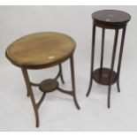 A Victorian mahogany circular two tier plant stand and a mahogany circular occasional table (2)