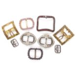 A collection of antique buckles, to include white metal, gem set, steel and rolled gold examples