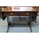 A 20th century mahogany two drawer drop end sofa table, 74cm high x 93cm wide x 61cm deep