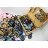Murano glass earrings, a tortoise brooch and beaded necklaces, brooches etc Condition Report: