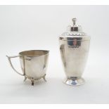 A silver sugar caster, of urn form with triangular pierced lid, by Roberts & Belk, Sheffield 1936,