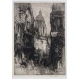 HEDLEY FITTON Street scene, signed, etching, 39 x 28cm, FRED FARRELL Old Wharf, Heidelberg, 27 x