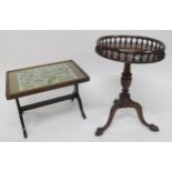 A Victorian tapestry top occasional table and a mahogany circular gallery top occasional table on