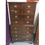 A late Victorian mahogany chest on chest with two over three drawers above four drawer base, 137cm