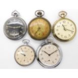 Five base metal pocket watches to include examples by Ingersoll, Sekonda, Kienzle etc Condition