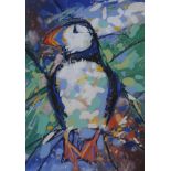 SALLY CARLAW (SCOTTISH) BLUE PUFFIN  Mixed media, signed lower right, 24 x 17cm Title inscribed