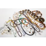 Gem stone beads, to include iolite, emerald and amber, silver gem set items from the Jewellery