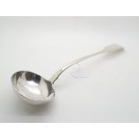 A William IV silver fiddle pattern soup ladle by John, Henry & Charles Lias, London 1830, 33cm,