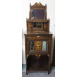 A Victorian rosewood and satinwood inlaid mirror backed music cabinet on square tapering supports,