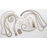 Two silver ingots, silver heavy curb chains and other silver and white metal chains Condition