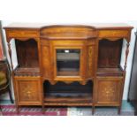 A Victorian rosewood and satinwood inlaid credenza with single glazed door flanked by cabinet