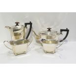 A George V silver four piece tea service, of faceted form, by Charles S Green & Co, Birmingham 1932,