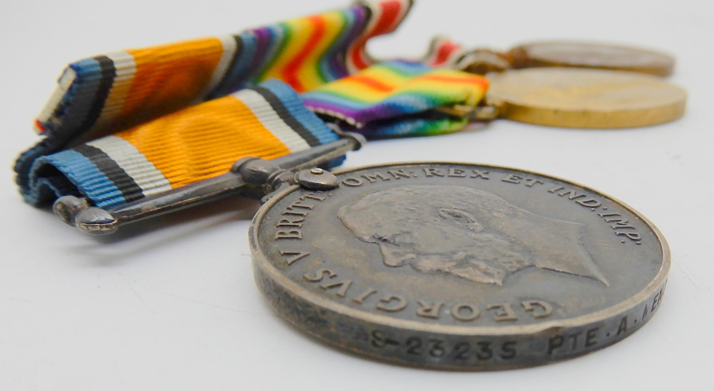 A set of three WW1 medals awarded to PTE Alexander Menzies S-23235 A. & S. H. together with a set of - Image 2 of 14