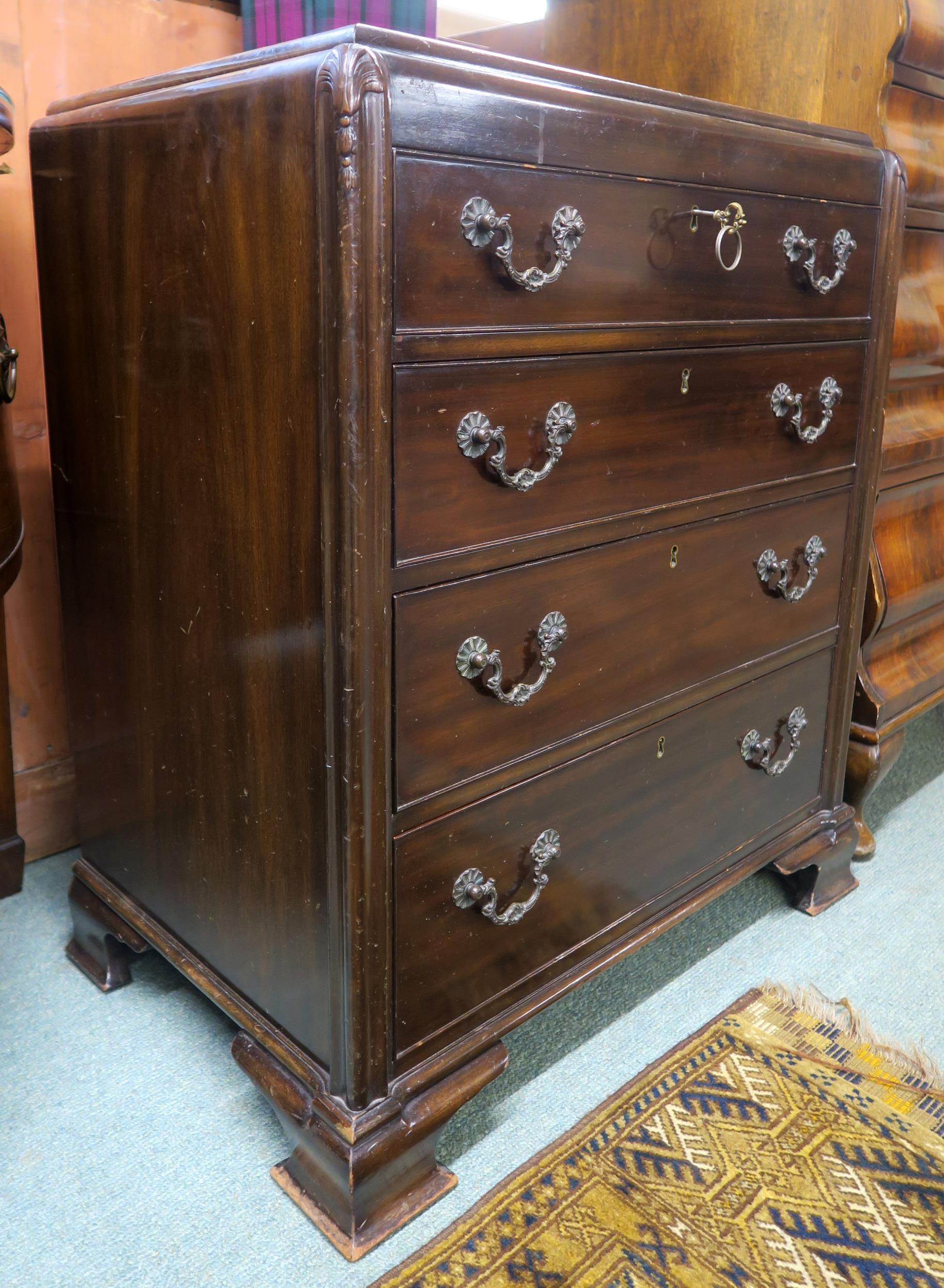 A 20th century mahogany four drawer chest on bracket feet, 80cm high x 72cm wide x 47cm deep - Image 2 of 2