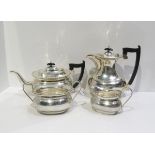 A four piece silver tea service, comprising tea pot, coffee pot, sugar bowl and cream jug, with