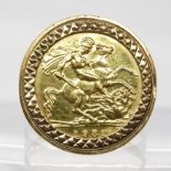 A 1982 gold half sovereign in 9ct gold ring mount, size S,  weight 6.7gms Condition Report:Available