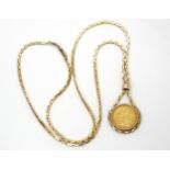 An 1892, gold full sovereign in a 9ct gold pendant mount necklace, weight combined 32.5gms Condition