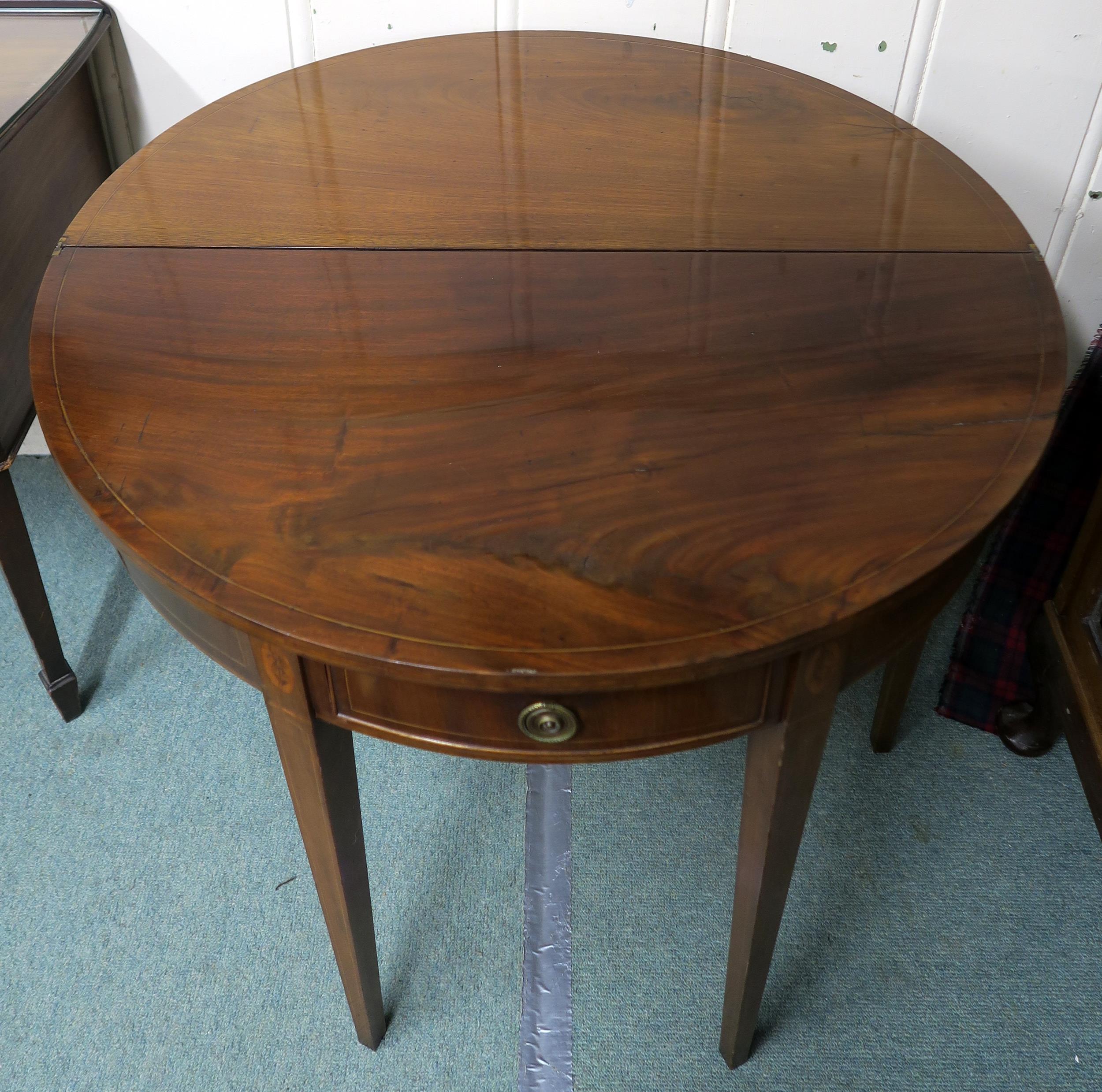 A Victorian mahogany demi lune single drawer fold over tea table on square tapering supports, 77cm - Image 2 of 2