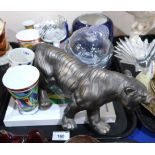 A ceramic tiger, assorted mugs, glassware etc Condition Report:Not available for this lot.