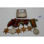 A set of six WW2 military medals with 1939-1945 Star, Atlantic Star, Italy Star, Burma Star, 1939-