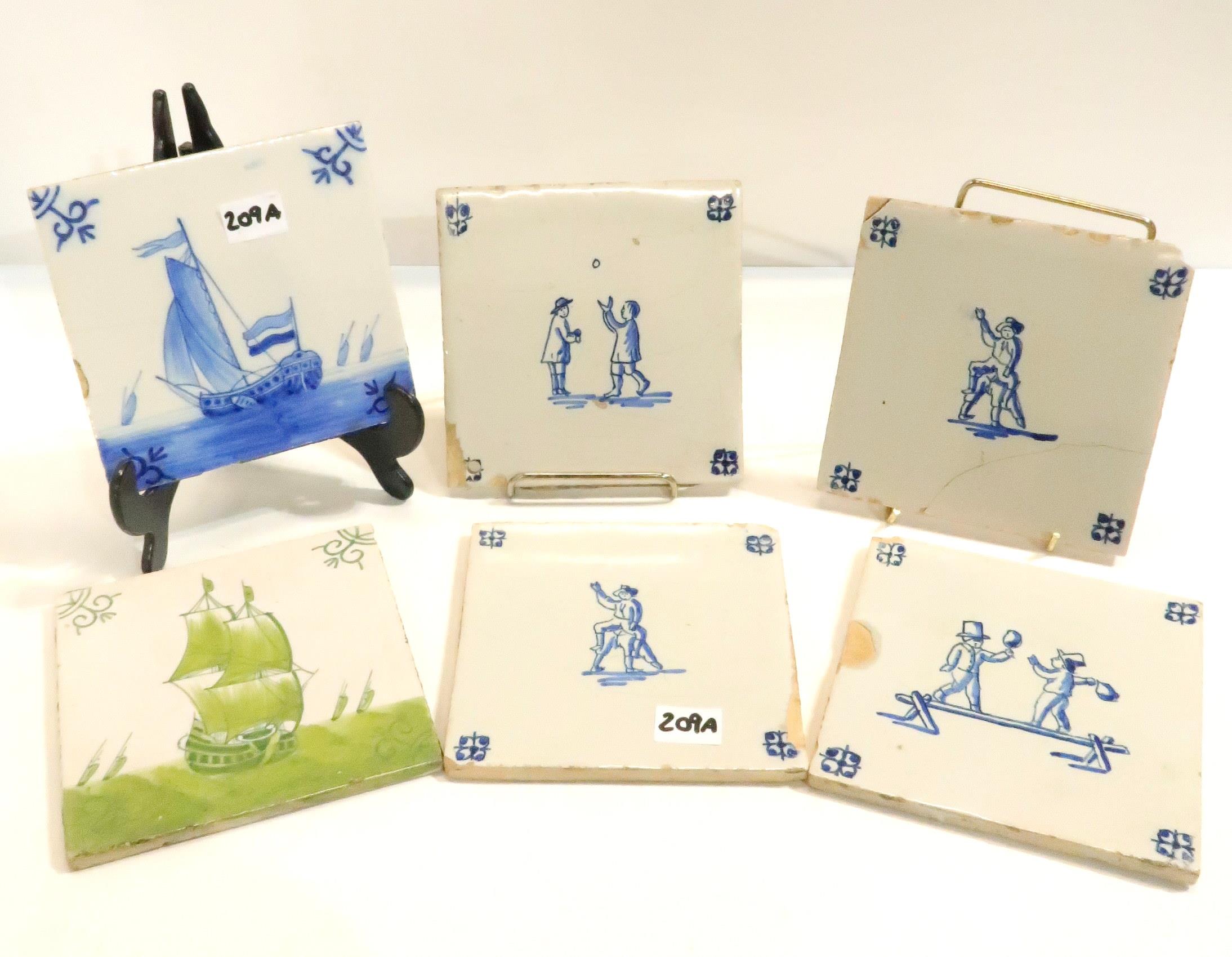 Six assorted Delft tiles Condition Report:Available upon request