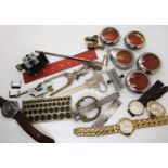 A collection of watch makers tools, gauges, watches and pocket watch outer cases etc Condition