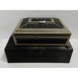 An ebonised writing slope together with a fitted sewing case Condition Report:Available upon