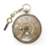 A large silver pocket watch with decorative silver dial, hallmarked Chester 1900, diameter 5.8cm