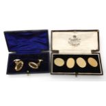 A pair of 18ct gold cufflinks weight 11.1gms, and a pair of 9ct gold cufflinks (af) weight 6.4gms