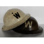 Two British WW2 home front air wardens helmets white and green Condition Report:Available upon