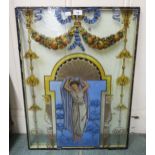 A 20th century glass door insert overpainted in a continental style, 72cm high x 54cm wide Condition