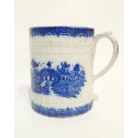 A pearlware transfer printed mug decorated with oriental scenes Condition Report:Available upon