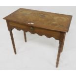 A Victorian pine single drawer hall table on turned faux bamboo supports, 75cm high x 91cm wide x