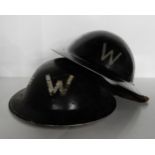Two British WW2 home front air wardens helmets black and green Condition Report:Available upon