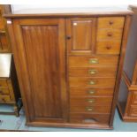 A early 20th century mahogany campaign style compactum wardrobe, 152cm high x 122cm wide x 63cm deep