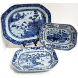 Three Chinese blue and white painted oblong form plates Condition Report:Not available for this