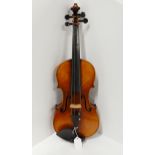 A two piece back violin 35.5cm with a monogram to the button and label to the interior Joseph