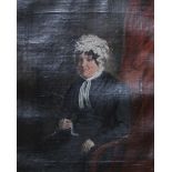 SCOTTISH SCHOOL Portrait of a lady, seated and holding lace, monogrammed, oil on canvas, 30 x 24cm