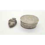 A Danish white metal hovedvandsæg / spice box in the form of a heart, the body with baroque style