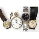 A Military stop watch, the back engraved with a crown A,M GB/117 4213/GG, an Omega wristwatch and