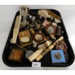 A tray lot of various fans, rattles, buttons, medals etc Condition Report:Available upon request