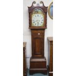 A Victorian longcase clock with a scenic painted face marked "Kilham Holbeach", 200cm high x 52cm